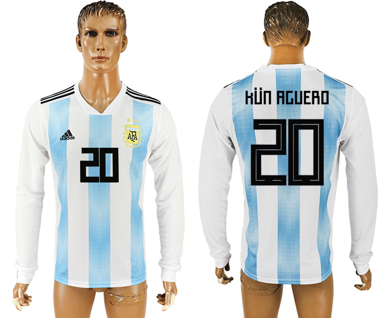 2018 World Cup Men Argentina #20 Kun Aguero Home Long Sleeves Soccer Country Jersey 2018 World Cup Men Argentina #20 Kun Aguero Home Long Sleeves Soccer Country Jersey