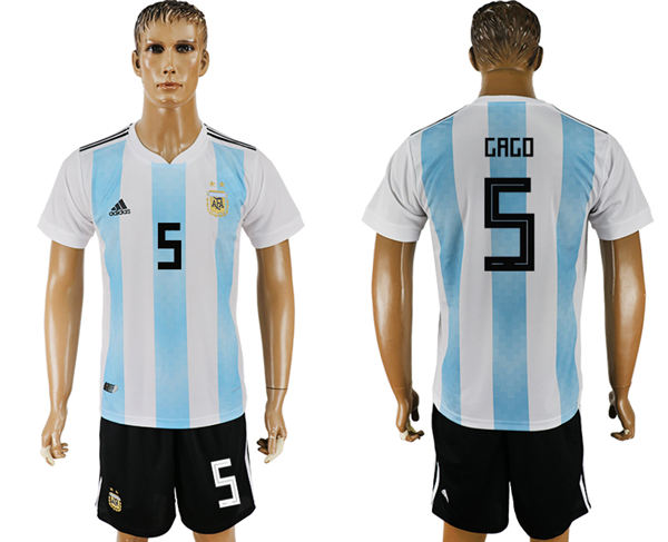 2018 World Cup Men Argentina #5 Gago Away Soccer Country Jersey