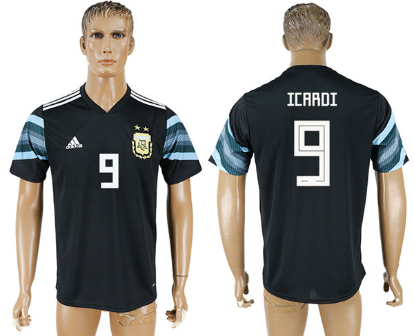 2018 World Cup Men Argentina #9 Icardi Away Black Soccer  Country Jersey