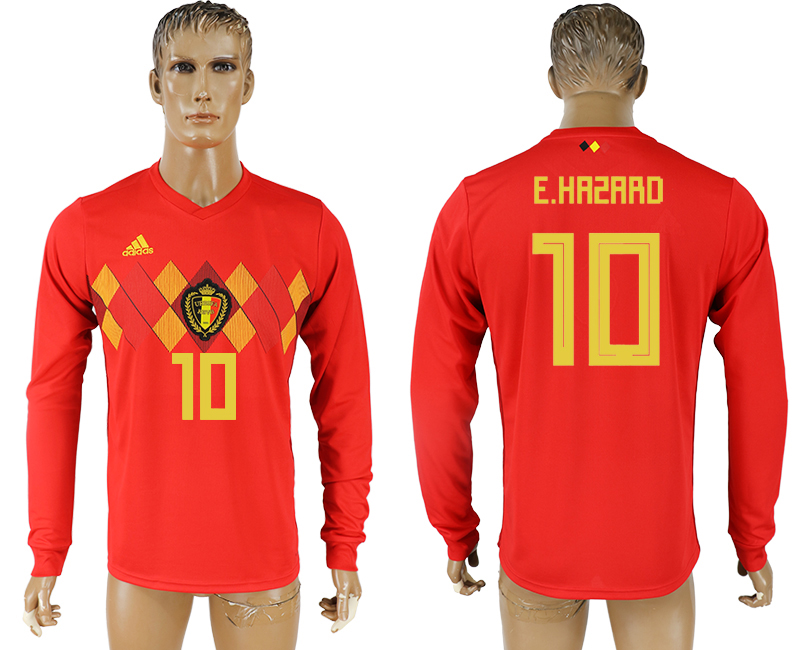 2018 World Cup Men Belgium #10 E.Hazard Red Home Long Sleeves Soccer Country Jersey