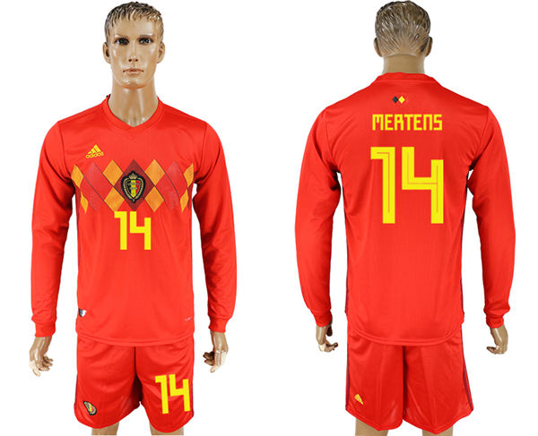 2018 World Cup Men Belgium #14 Mertens Red Home Long Sleeves Soccer Country Jersey