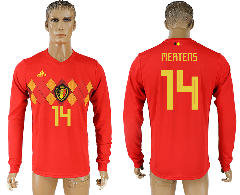 2018 World Cup Men Belgium #14 Mertens Red Home Long Sleeves Soccer Country Jersey