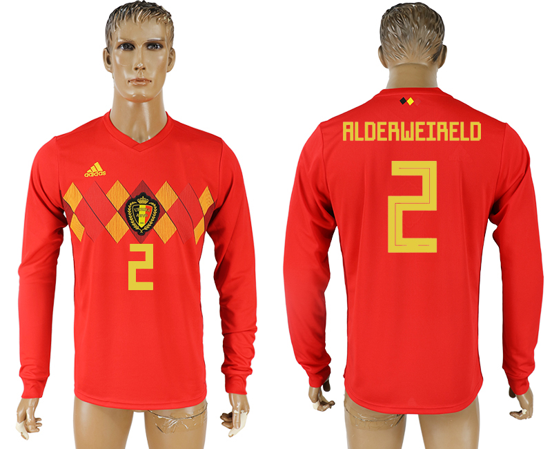 2018 World Cup Men Belgium #2 Alderweireld Red Home Long Sleeves Soccer Country Jersey