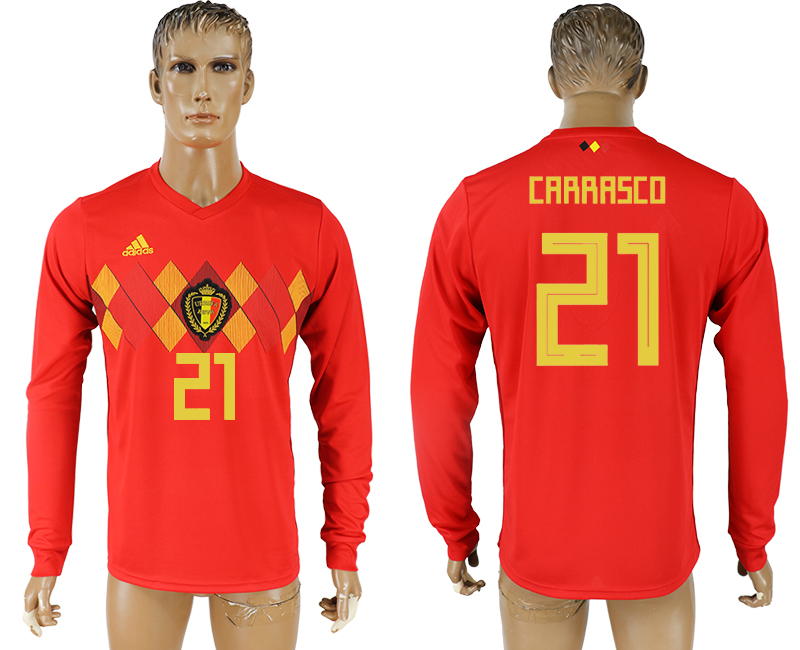 2018 World Cup Men Belgium #21 Carrasco Red Home Long Sleeves Soccer Country Jersey