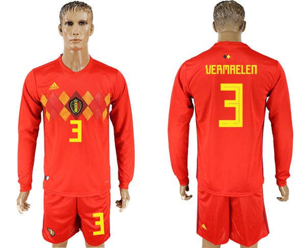 2018 World Cup Men Belgium #3 Vermaelen Red Home Long Sleeves Soccer Country Jersey