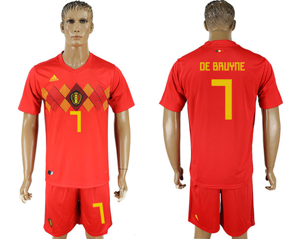 2018 World Cup Men Belgium #7 De Bruyne Red Home Soccer Country Jersey