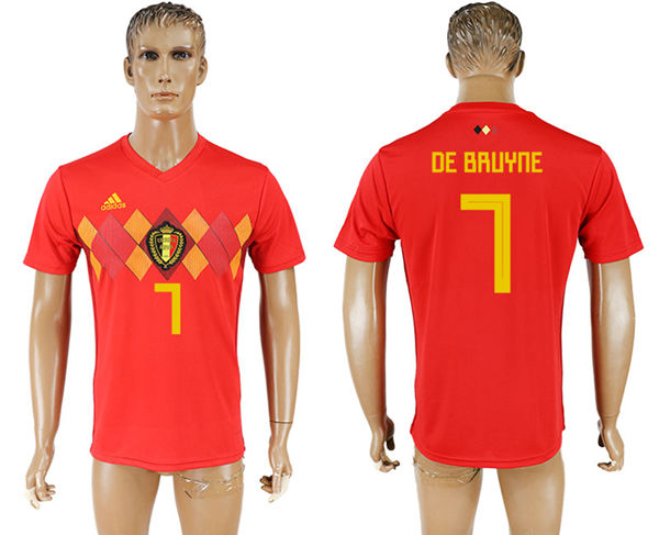 2018 World Cup Men Belgium #7 De Bruyne Red Home Soccer Country Jersey