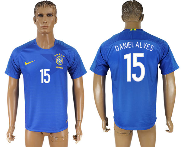 2018 World Cup Men Brazil #15 Daniel Alves Home Blue Soccer Country Jersey 2018 World Cup Men Brazil #15 Daniel Alves Home Blue Soccer Country Jersey