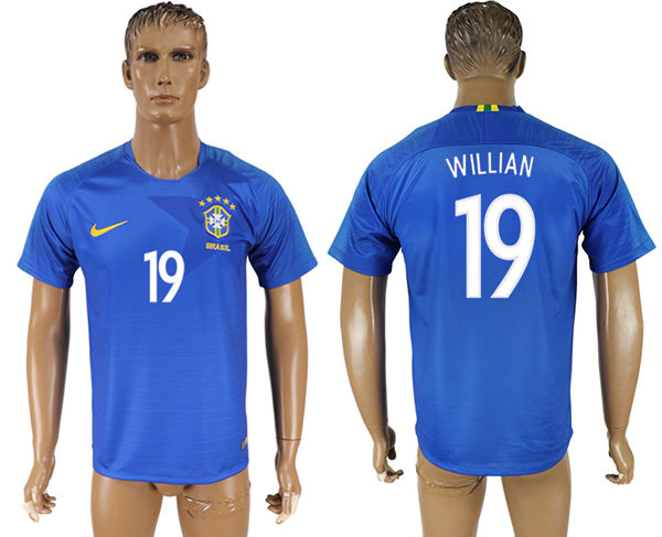 2018 World Cup Men Brazil #19 Willian Home Blue Soccer Country Jersey