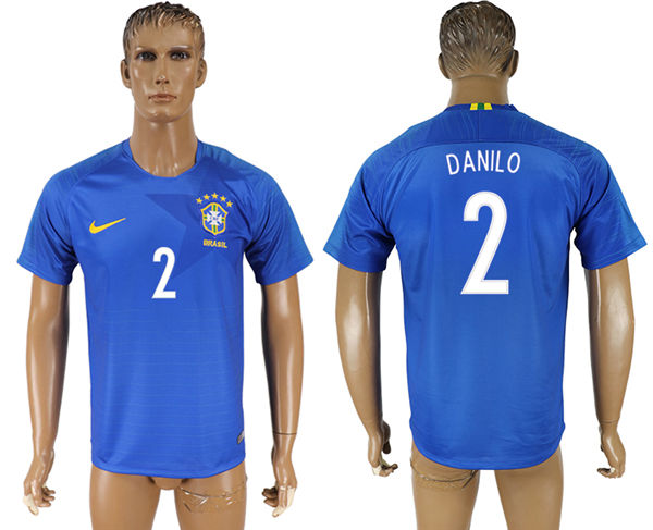 2018 World Cup Men Brazil #2 Danilo Home Blue Soccer Country Jersey