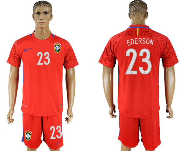 2018 World Cup Men Brazil #23 Ederson Home Red Soccer Country Jersey