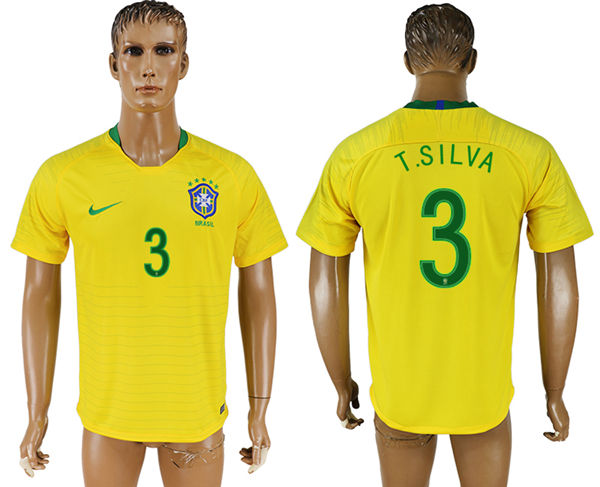 2018 World Cup Men Brazil #3 T.Silva Home Soccer Country Jersey 2018 World Cup Men Brazil #3 T.Silva Home Soccer Country Jersey