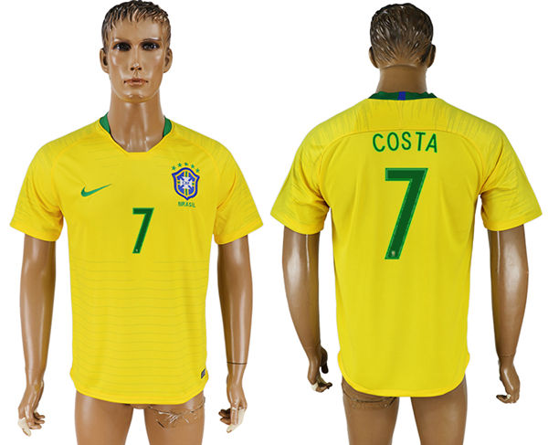 2018 World Cup Men Brazil #7 Costa Home Soccer Country Jersey