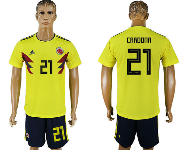 2018 World Cup Men Colombia #21 Cardona Home Soccer Country Jersey 2018 World Cup Men Colombia #21 Cardona Home Soccer Country Jersey