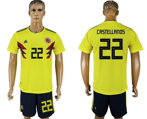 2018 World Cup Men Colombia #22 Castellanos Home Soccer Country Jersey 2018 World Cup Men Colombia #22 Castellanos Home Soccer Country Jersey