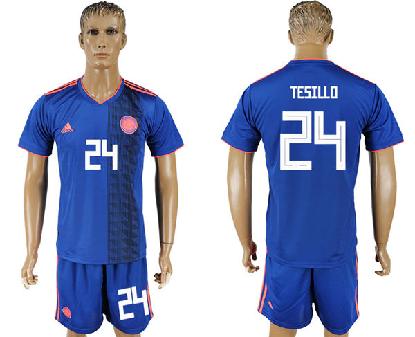 2018 World Cup Men Colombia #24 Tesillo Home Blue Soccer Country Jersey