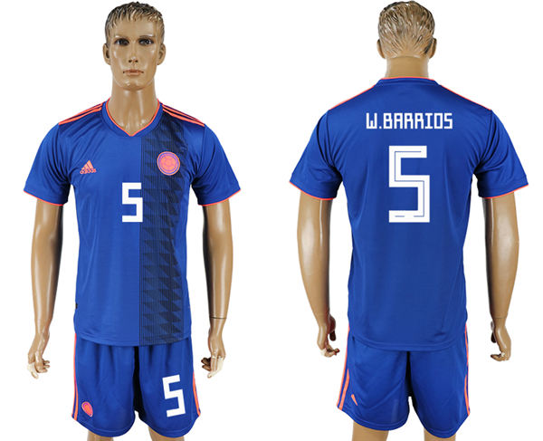 2018 World Cup Men Colombia #5 W.barrios Home Blue Soccer Country Jersey