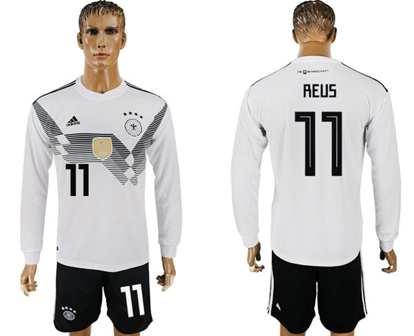 2018 World Cup Men Germany #11 Reus White Home Long Sleeves Soccer Country Jersey 2018 World Cup Men Germany #11 Reus White Home Long Sleeves Soccer Country Jersey