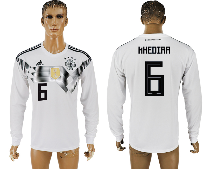 2018 World Cup Men Germany #6 Khedira White Home Long Sleeves Soccer Country Jersey 2018 World Cup Men Germany #6 Khedira White Home Long Sleeves Soccer Country Jersey