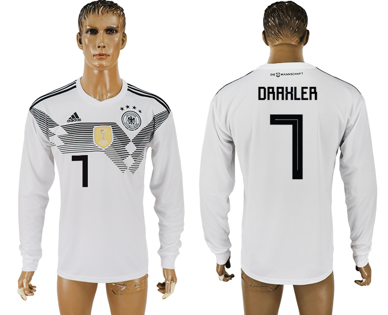 2018 World Cup Men Germany #7 Draxler White Home Long Sleeves Soccer Country Jersey 2018 World Cup Men Germany #7 Draxler White Home Long Sleeves Soccer Country Jersey