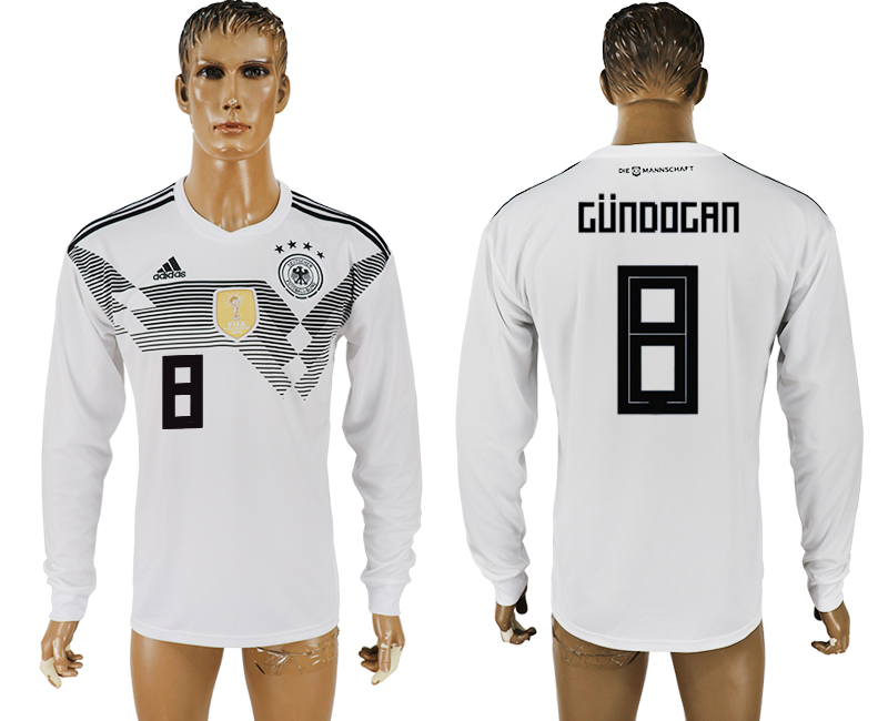 2018 World Cup Men Germany #8 Gundogan White Home Long Sleeves Soccer Country Jersey 2018 World Cup Men Germany #8 Gundogan White Home Long Sleeves Soccer Country Jersey
