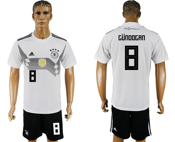 2018 World Cup Men Germany #8 Gundogan White Home Soccer Country Jersey