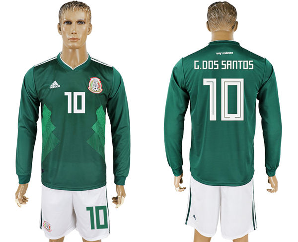 2018 World Cup Men Mexico #10 G.Dos Santos Home Long Sleeves Soccer Country Jersey 2018 World Cup Men Mexico #10 G.Dos Santos Home Long Sleeves Soccer Country Jersey