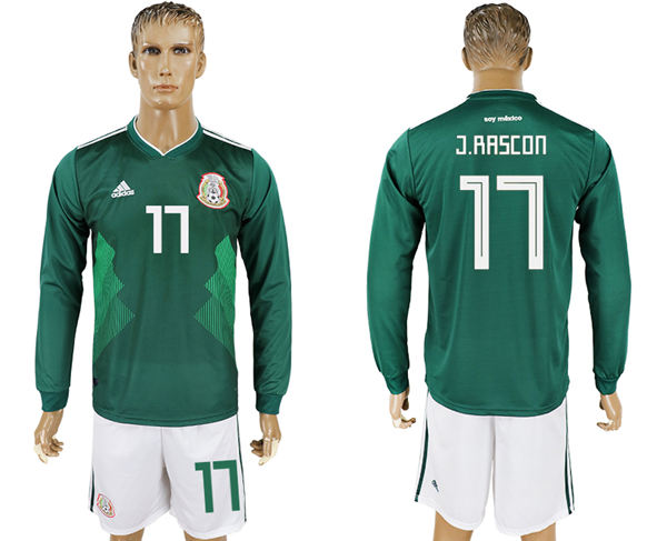 2018 World Cup Men Mexico #17 J.Rascon Home Long Sleeves Soccer Country Jersey