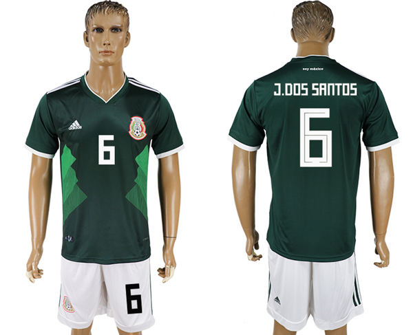2018 World Cup Men Mexico #6 J.Dos Santos Home Green Soccer Country Jersey