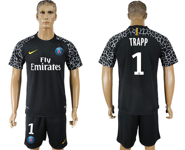 2018 World Cup Men Paris Saint-Germain #1 Trapp Away Black Soccer Club Jersey 2018 World Cup Men Paris Saint-Germain #1 Trapp Away Black Soccer Club Jersey