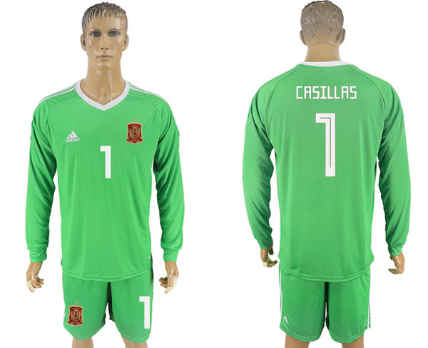 2018 World Cup Men Spain #1 Crsillas Green Home Long Sleeves Soccer Country Jersey 2018 World Cup Men Spain #1 Crsillas Green Home Long Sleeves Soccer Country Jersey