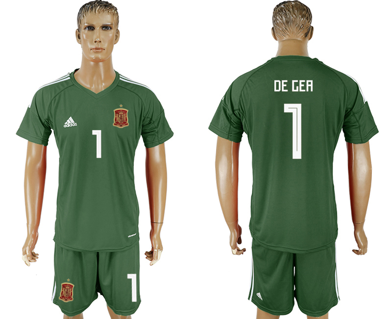 2018 World Cup Men Spain #1 De Ger Dack Green Home Soccer Country Jersey