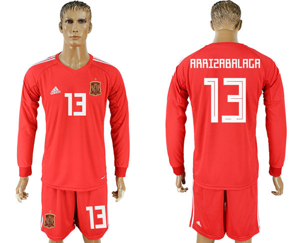 2018 World Cup Men Spain #13 Arrizabalaga Home Long Sleeves Soccer Country Jersey 2018 World Cup Men Spain #13 Arrizabalaga Home Long Sleeves Soccer Country Jersey