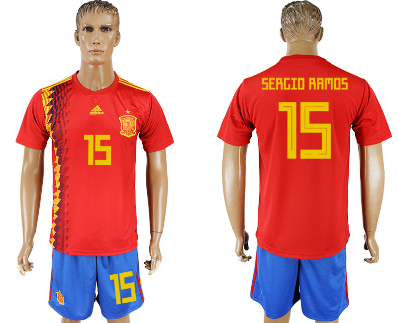 2018 World Cup Men Spain #15 Sergio Ramos Red Home Soccer Country Jersey