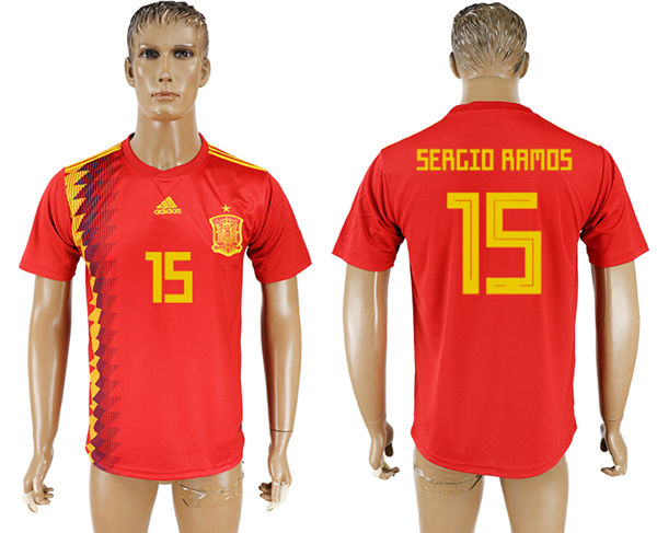 2018 World Cup Men Spain #15 Sergio Ramos Red Home Soccer Country Jersey