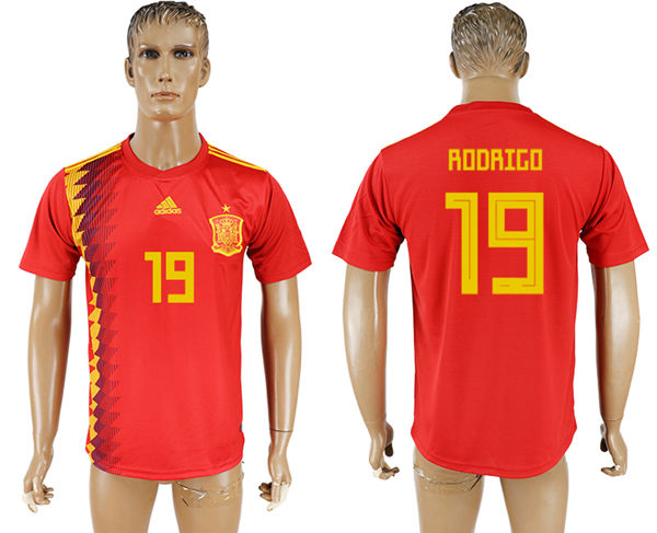 2018 World Cup Men Spain #19 Rodrigo Red Home Soccer Country Jersey