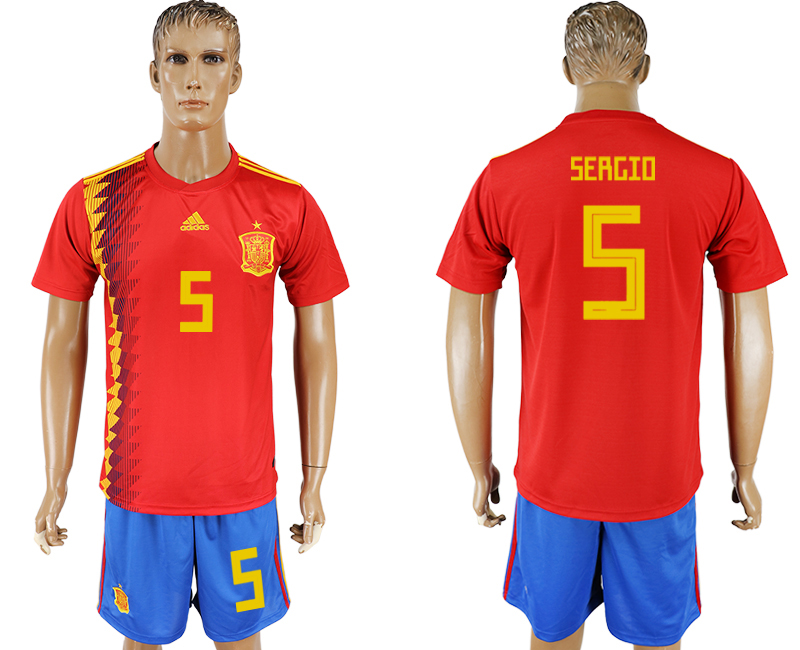2018 World Cup Men Spain #5 Sergio Red Home Soccer Country Jersey