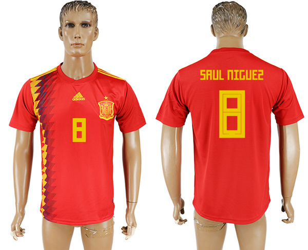 2018 World Cup Men Spain #8 Saul Niguez Red Home Soccer Country Jersey