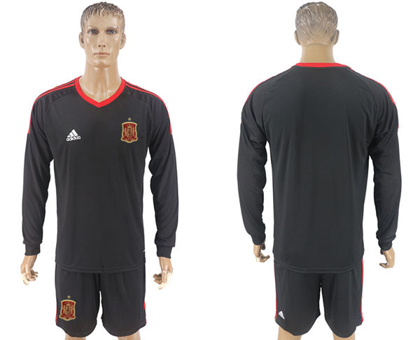 2018 World Cup Men Spain Black Home Long Sleeves Soccer Country Jersey