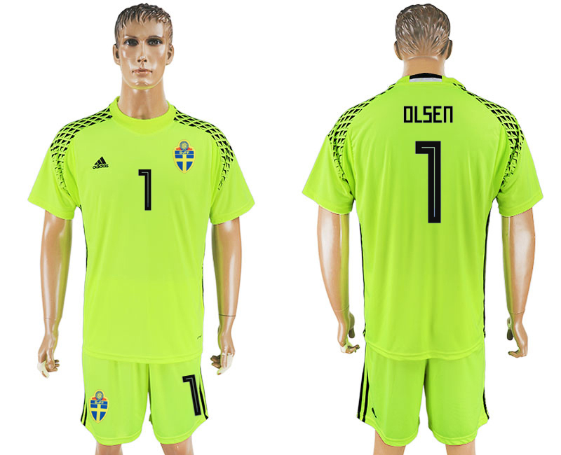 2018 World Cup Men Sweden #1 Olsen Home Green Soccer Country Jersey