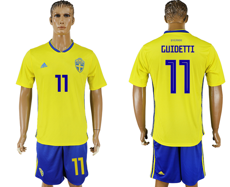 2018 World Cup Men Sweden #11 Guidetti Home Soccer Country Jersey