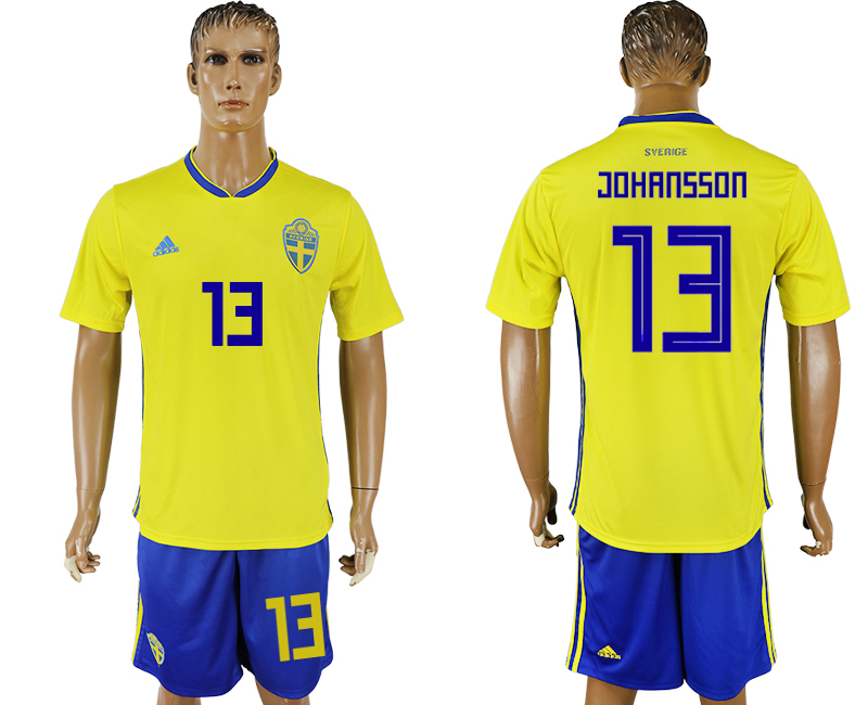 2018 World Cup Men Sweden #13 Johansson Home Soccer Country Jersey