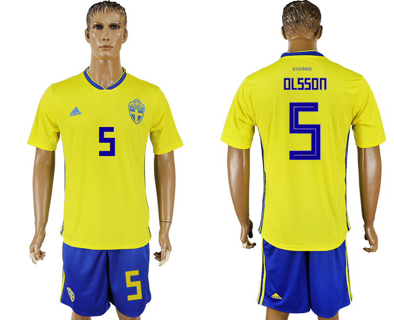 2018 World Cup Men Sweden #5 Olsson Home Soccer Country Jersey