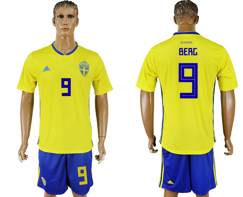 2018 World Cup Men Sweden #9 Berg Home Soccer Country Jersey
