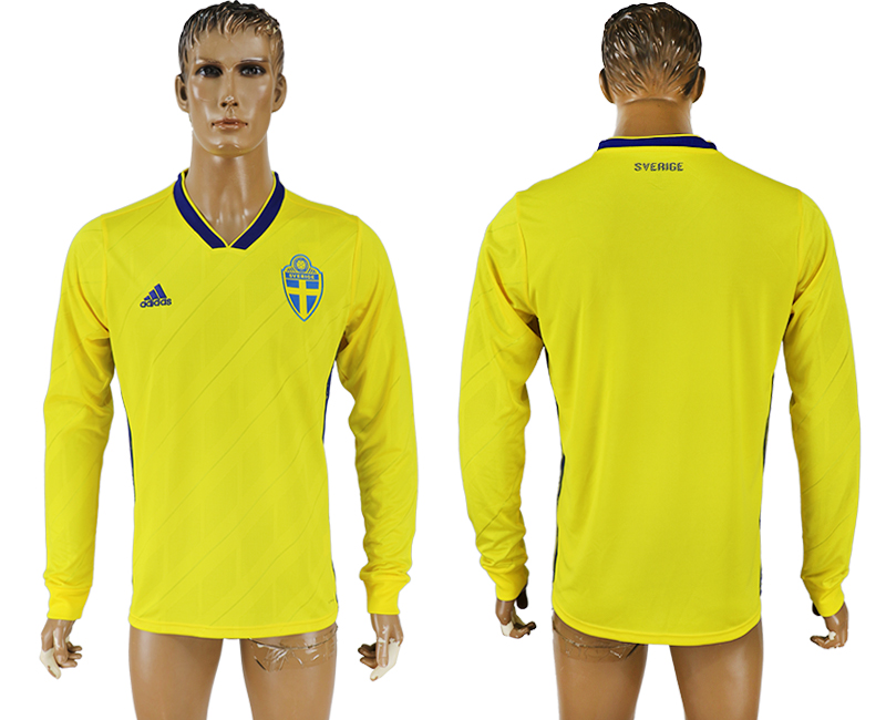 2018 World Cup Men Sweden Home Long Sleeves Soccer Country Jersey 2018 World Cup Men Sweden Home Long Sleeves Soccer Country Jersey