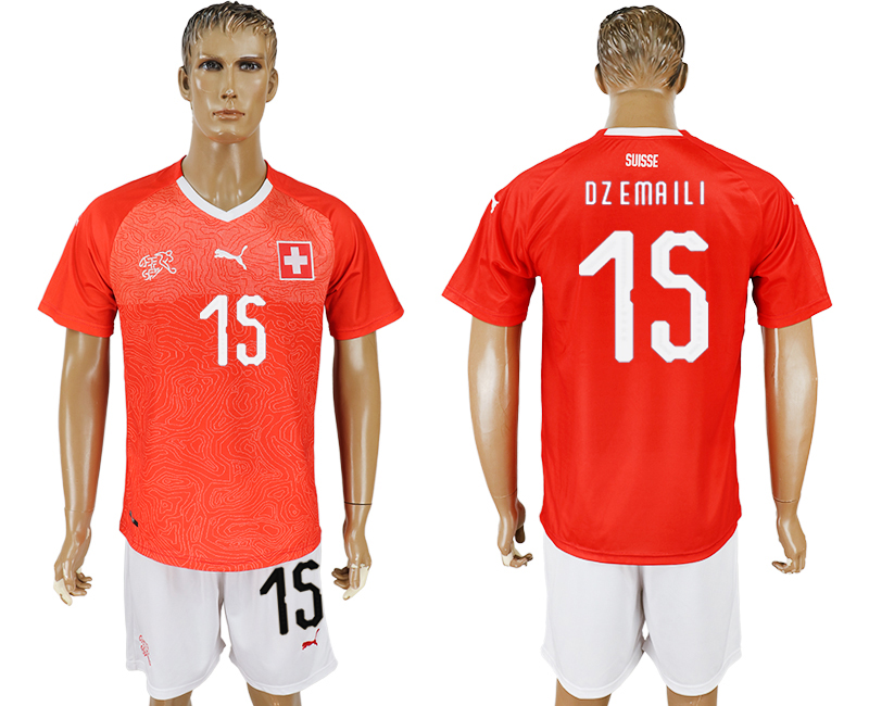 2018 World Cup Men Switzerland #15 Dzemaili Red Home Soccer Country Jersey