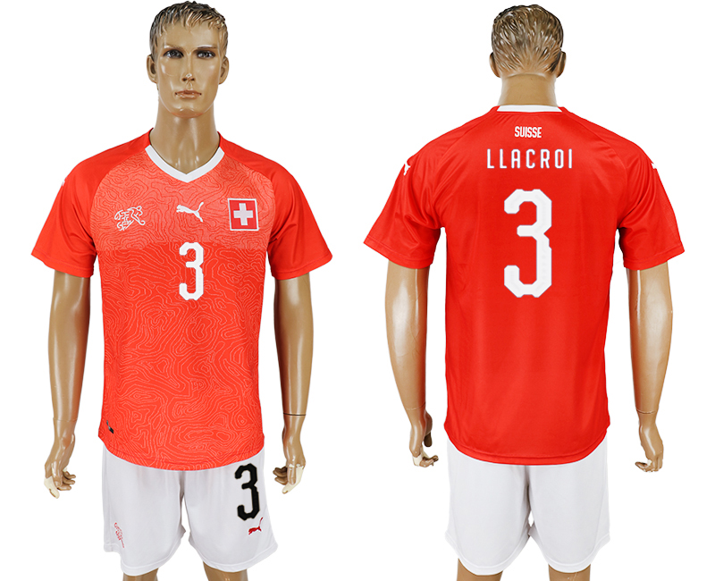 2018 World Cup Men Switzerland #3 Llacroi Red Home Soccer Country Jersey