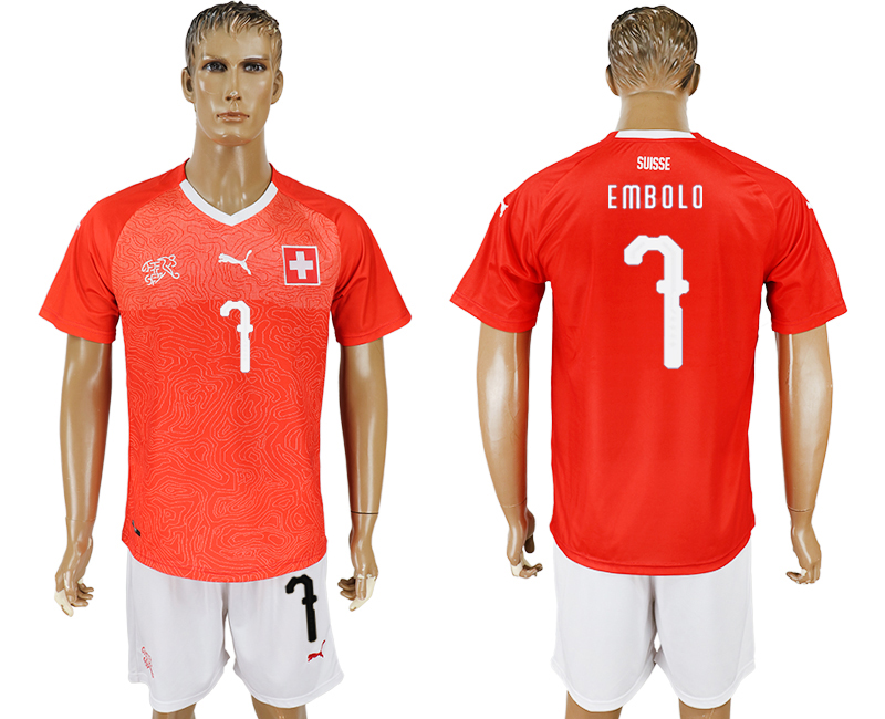 2018 World Cup Men Switzerland #7 Embolo Red Home Soccer Country Jersey