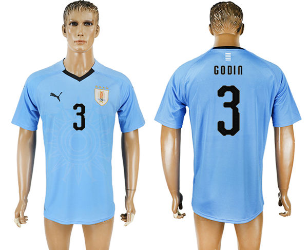 2018 World Cup Men Uruguay #3 Godin Home Soccer Country Jersey 2018 World Cup Men Uruguay #3 Godin Home Soccer Country Jersey