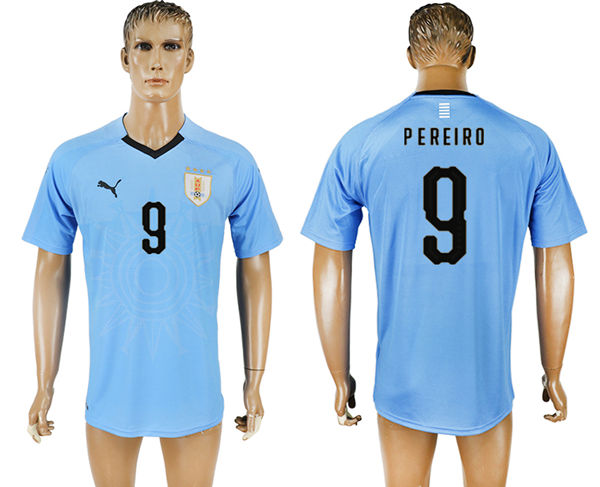 2018 World Cup Men Uruguay #9 Pereiro Home Soccer Country Jersey